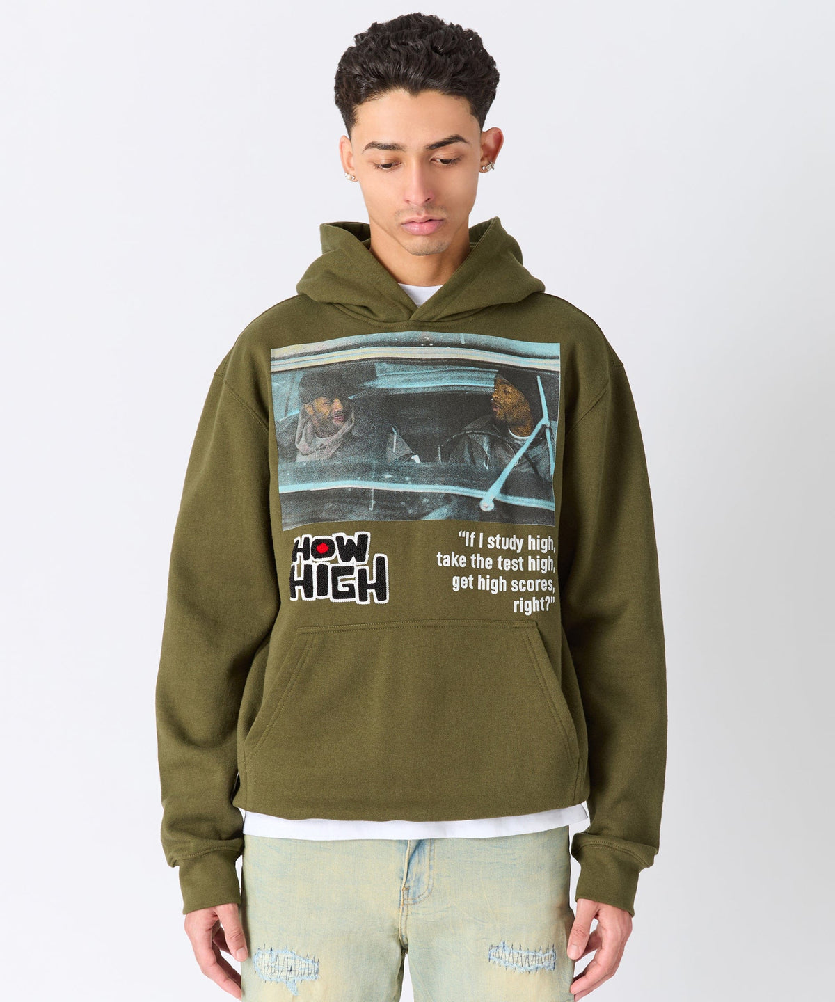 Reason Clothing Discount | How High Study High Graphic Hoodie - Olive Green