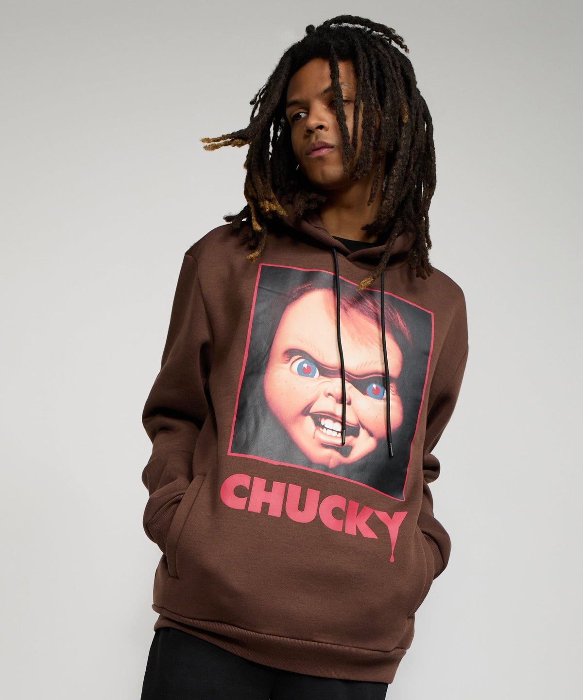 Reason Clothing Top Pick | Chucky Face Graphic Long Sleeve Hoodie - Brown