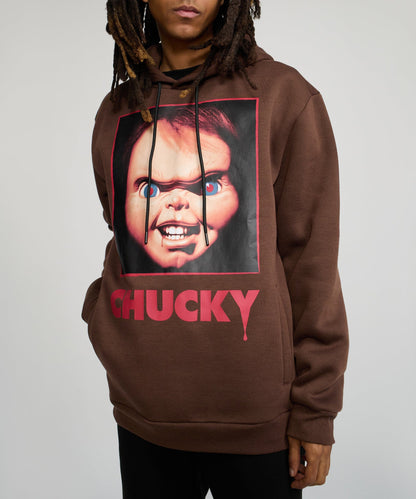 Reason Clothing Top Pick | Chucky Face Graphic Long Sleeve Hoodie - Brown