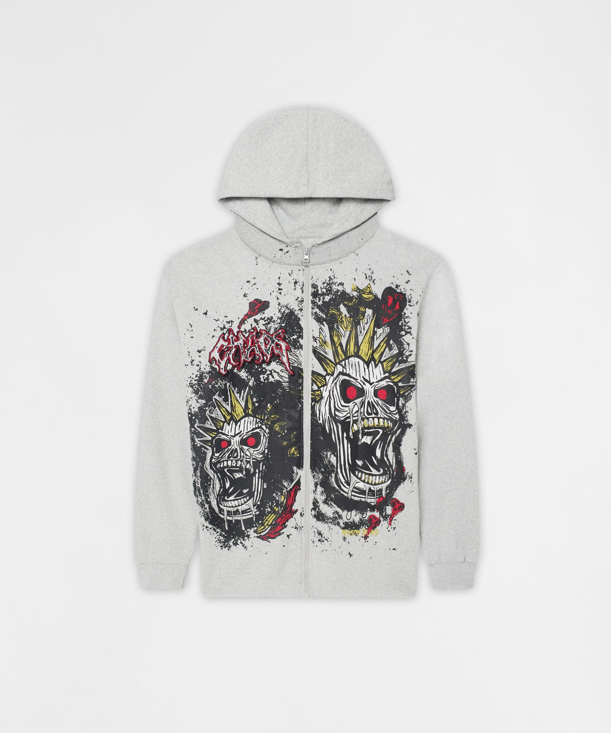 Reason Clothing Exclusive | Mohawk Skull Graphic Zip Up Hoodie - Grey