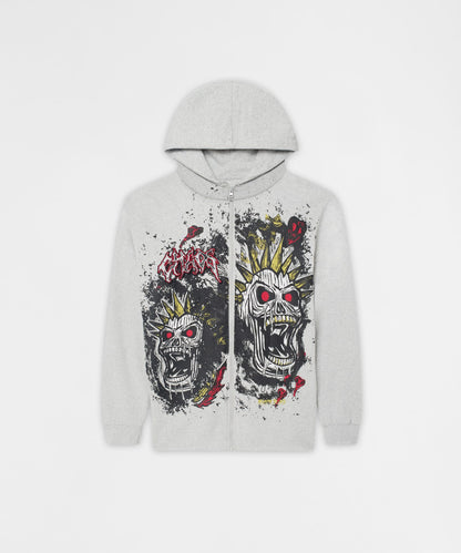 Reason Clothing Exclusive | Mohawk Skull Graphic Zip Up Hoodie - Grey