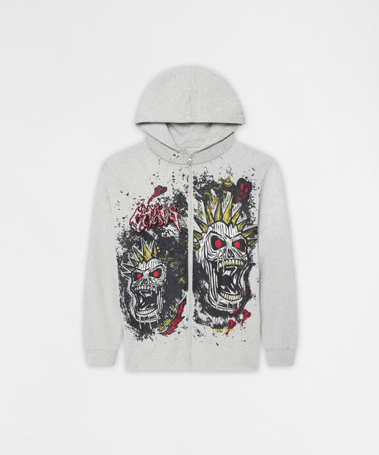 Reason Clothing Exclusive | Mohawk Skull Graphic Zip Up Hoodie - Grey