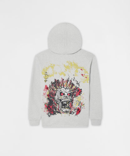 Reason Clothing Exclusive | Mohawk Skull Graphic Zip Up Hoodie - Grey