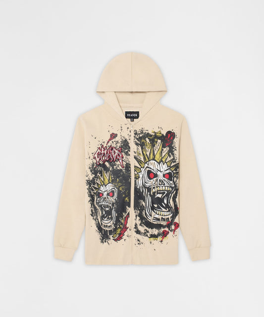 Reason Clothing Signature | Mayhem Fleece Graphic Zip Hoodie - Khaki