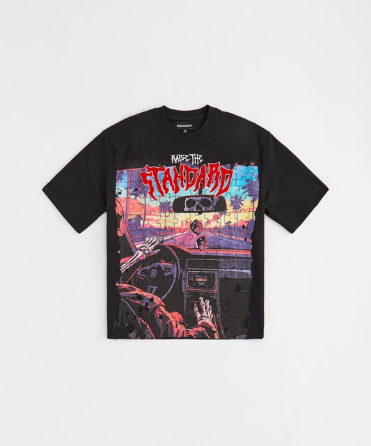 Reason Clothing Popular | Raise The Standard Chenille Patched Short Sleeve Tee - Black
