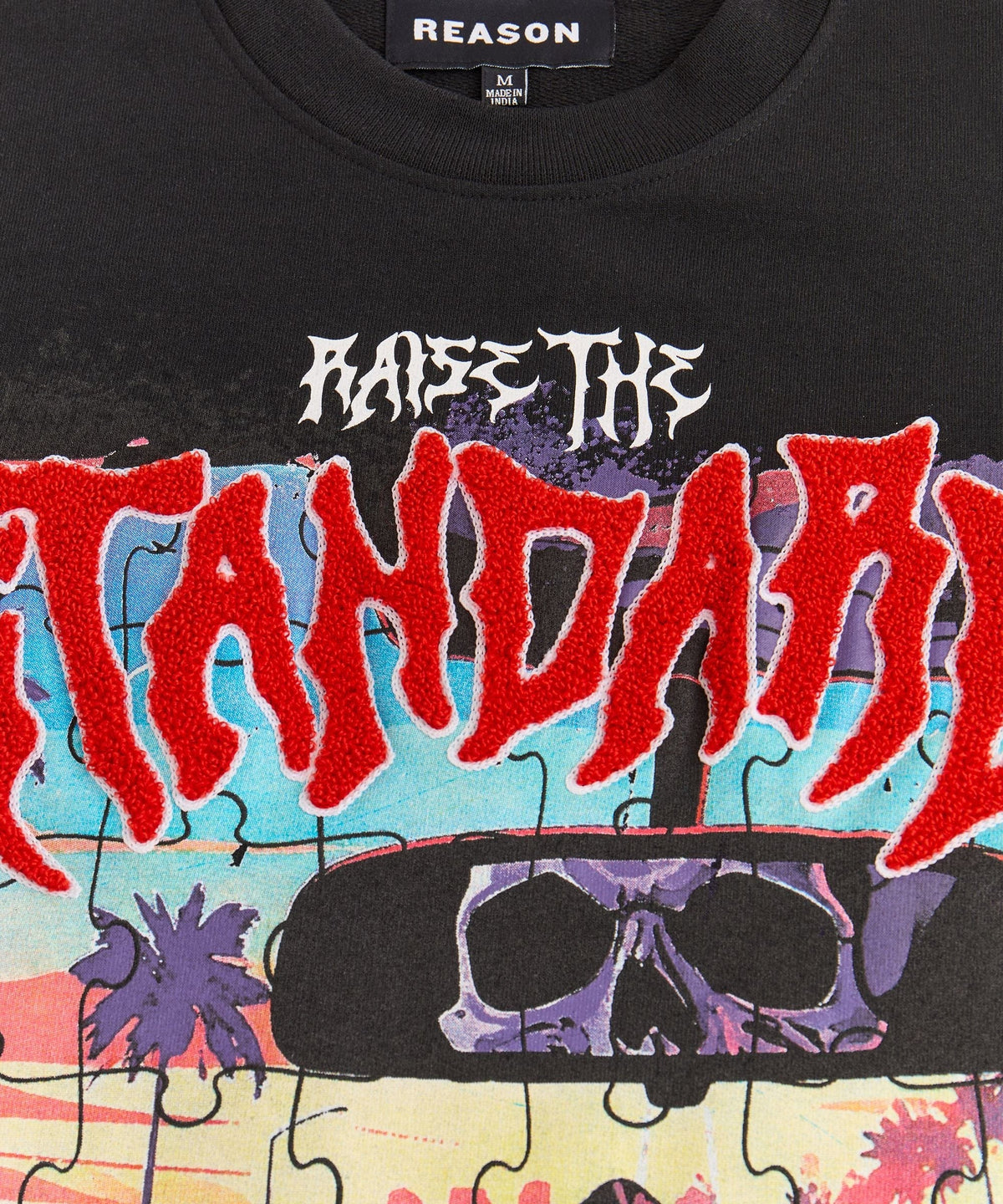 Reason Clothing Popular | Raise The Standard Chenille Patched Short Sleeve Tee - Black