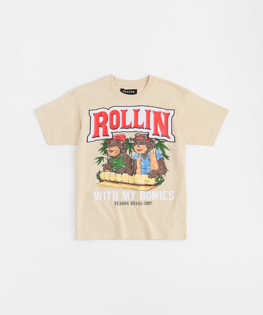 Reason Clothing Quality | Cheech & Chong Rollin With My Homies Graphic Short Sleeve Tee - Khaki