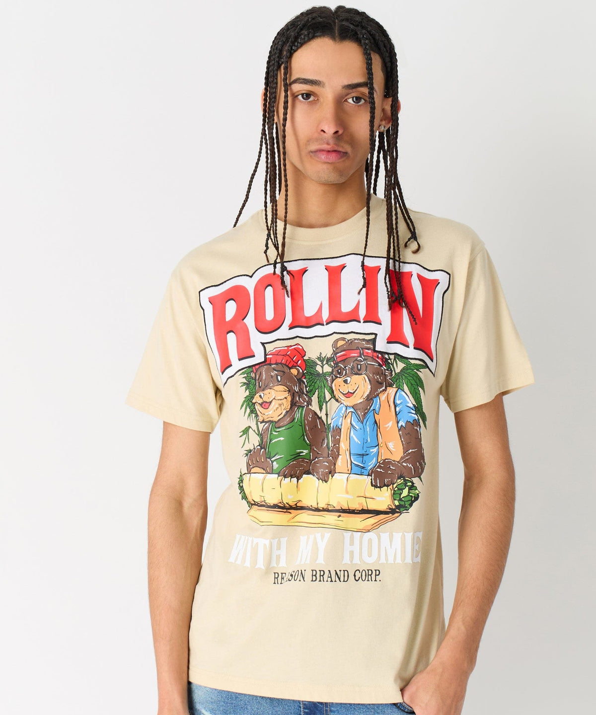 Reason Clothing Quality | Cheech & Chong Rollin With My Homies Graphic Short Sleeve Tee - Khaki