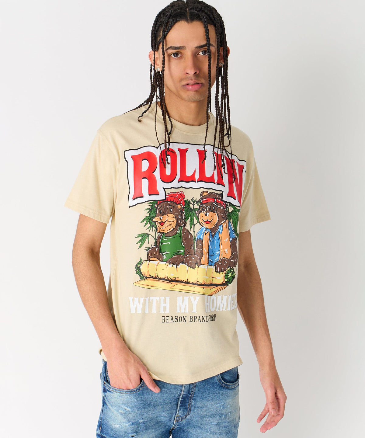 Reason Clothing Quality | Cheech & Chong Rollin With My Homies Graphic Short Sleeve Tee - Khaki