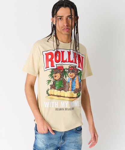 Reason Clothing Quality | Cheech & Chong Rollin With My Homies Graphic Short Sleeve Tee - Khaki