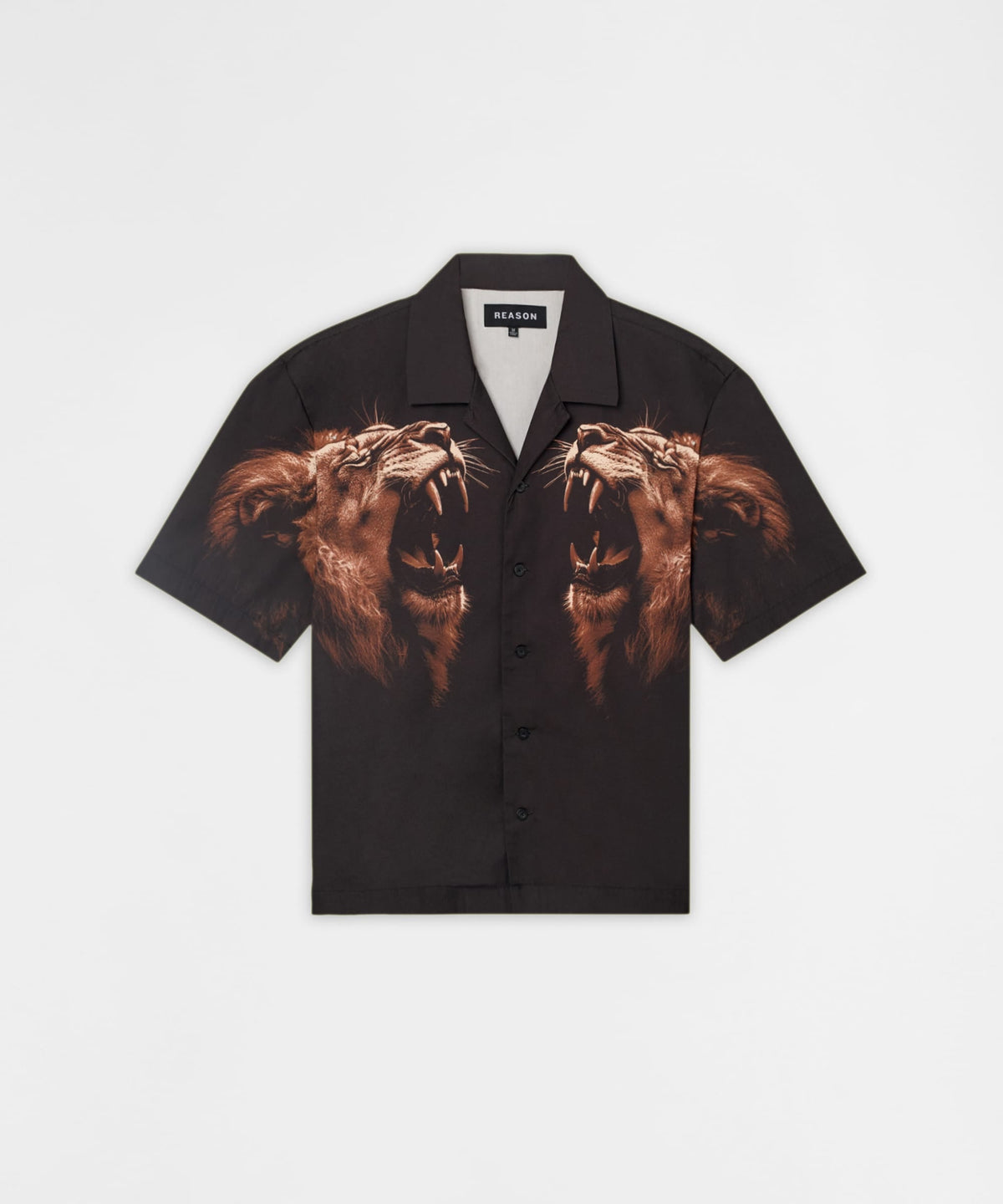 Reason Clothing Essential | King's Roar Viscose Button Down Short Sleeve Shirt - Black