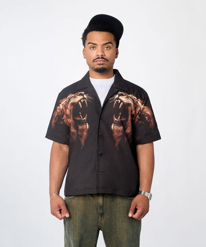 Reason Clothing Essential | King's Roar Viscose Button Down Short Sleeve Shirt - Black