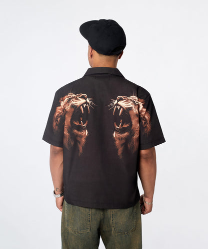Reason Clothing Essential | King's Roar Viscose Button Down Short Sleeve Shirt - Black