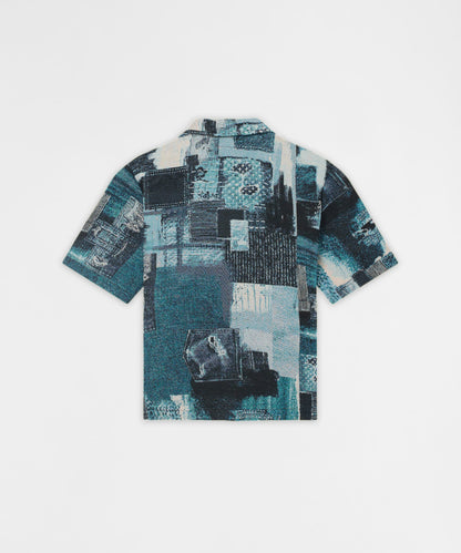 Reason Clothing Special Offer | Mosaic Tapestry Button Down Short Sleeve Knit Shirt - Blue