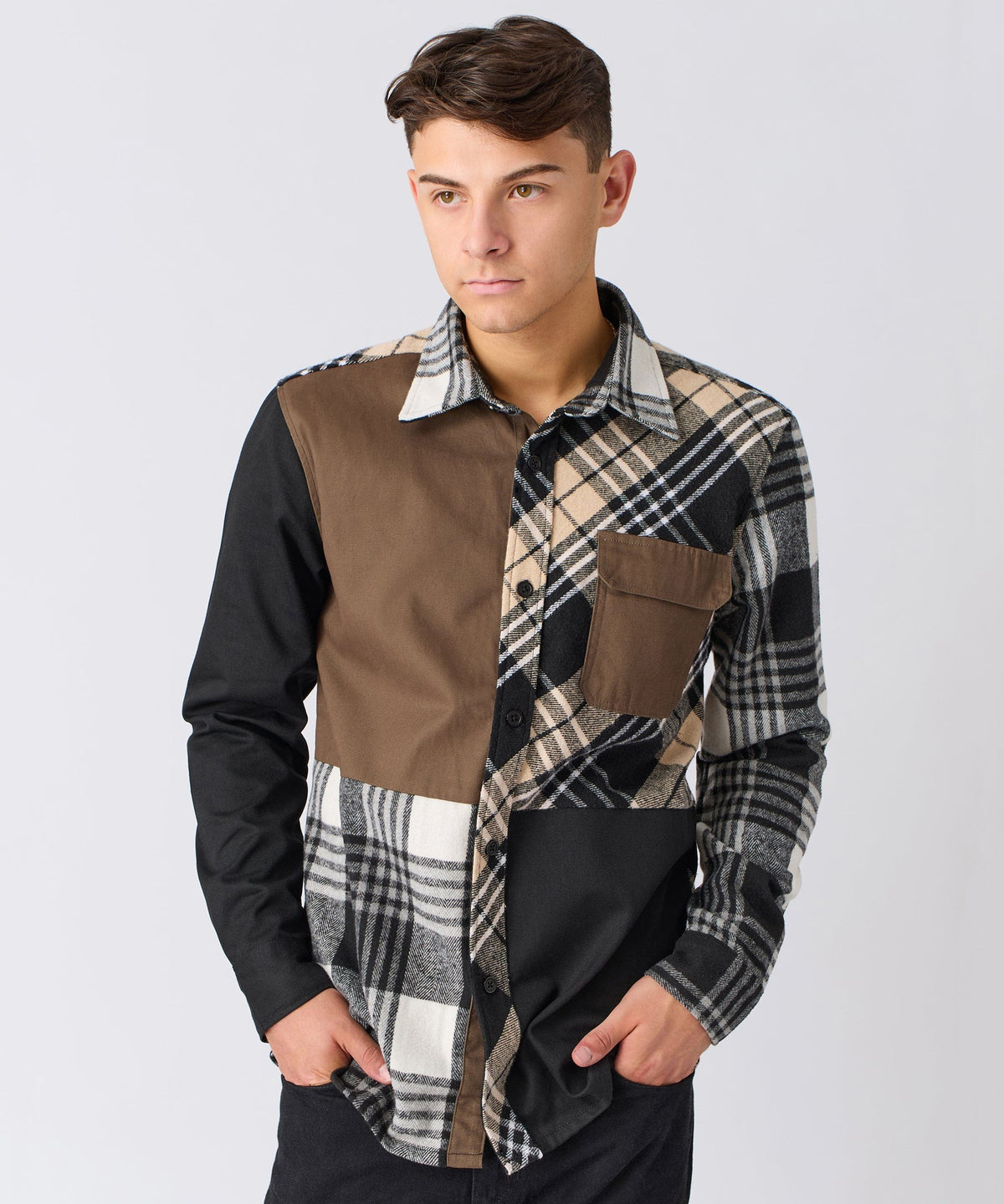 Reason Clothing Featured | Snakes Flannel Checkered Button Down Long Sleeve Shirt - Grey