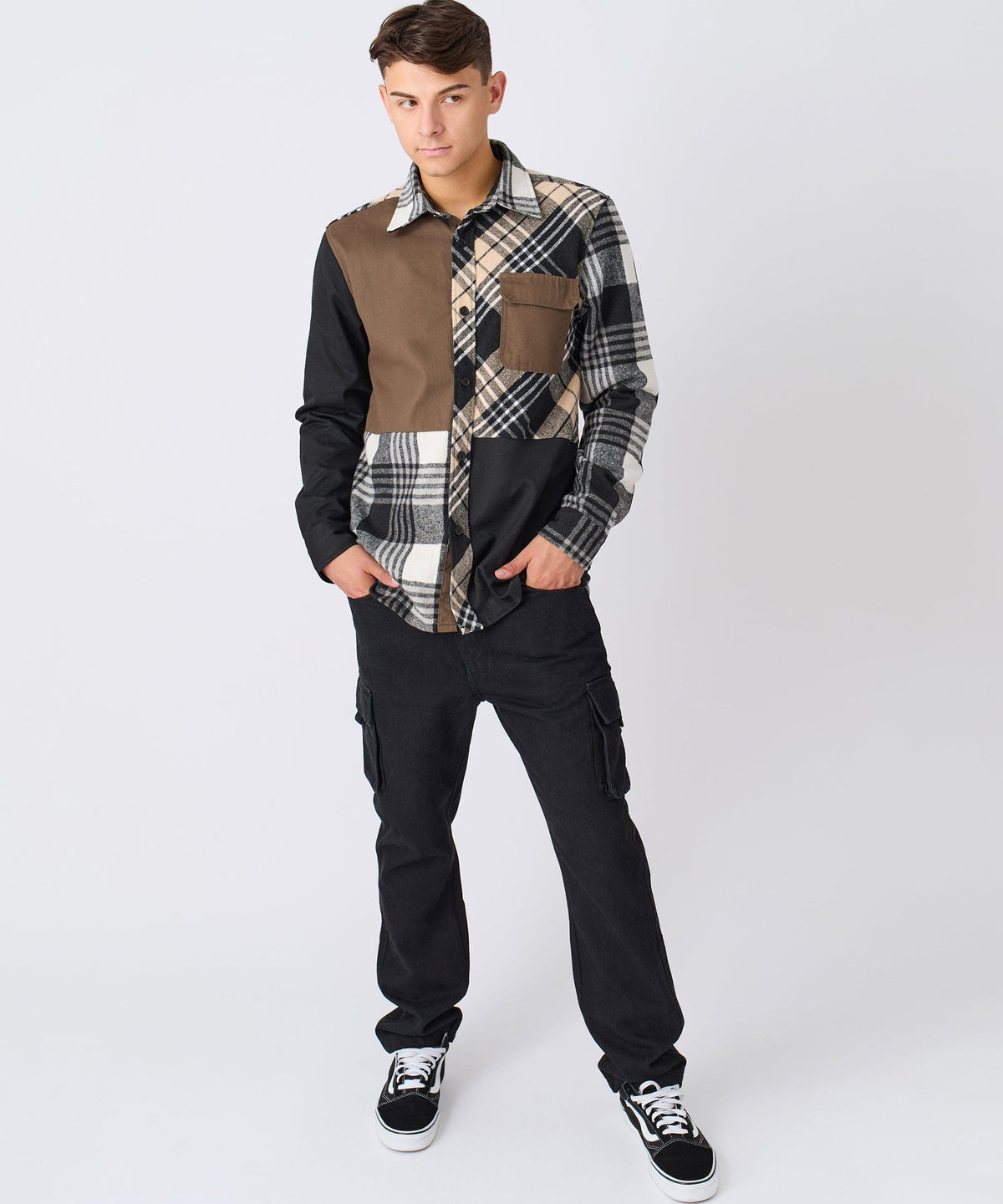 Reason Clothing Featured | Snakes Flannel Checkered Button Down Long Sleeve Shirt - Grey