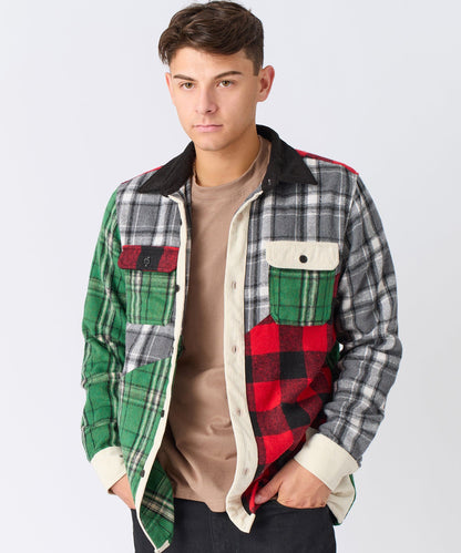 Reason Clothing Trending | Patchwork Plaid Button Down Long Sleeve Shirt - Multicolor
