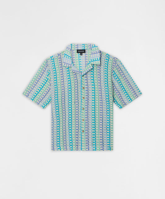 Reason Clothing Popular | Ocean Escape Button-Down Textured Knit Short Sleeve Shirt - Multicolor