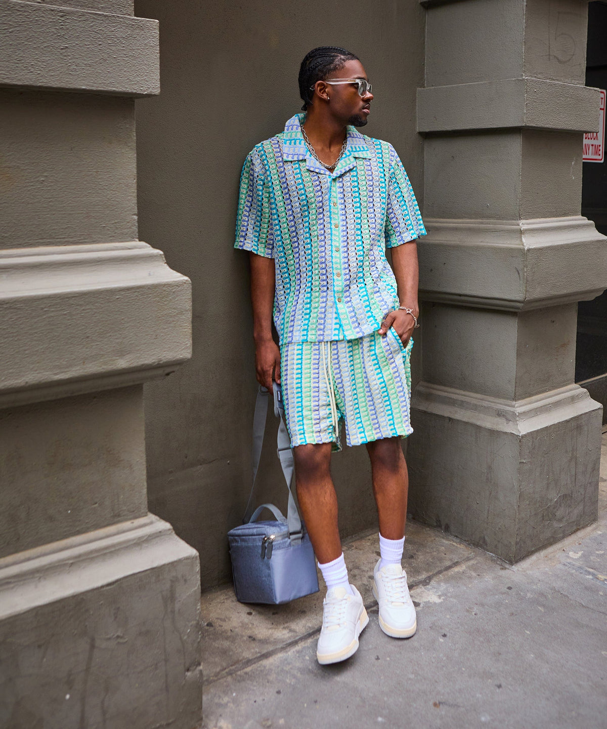 Reason Clothing Popular | Ocean Escape Button-Down Textured Knit Short Sleeve Shirt - Multicolor