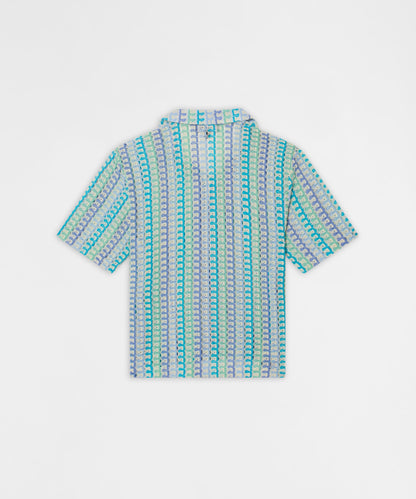 Reason Clothing Popular | Ocean Escape Button-Down Textured Knit Short Sleeve Shirt - Multicolor