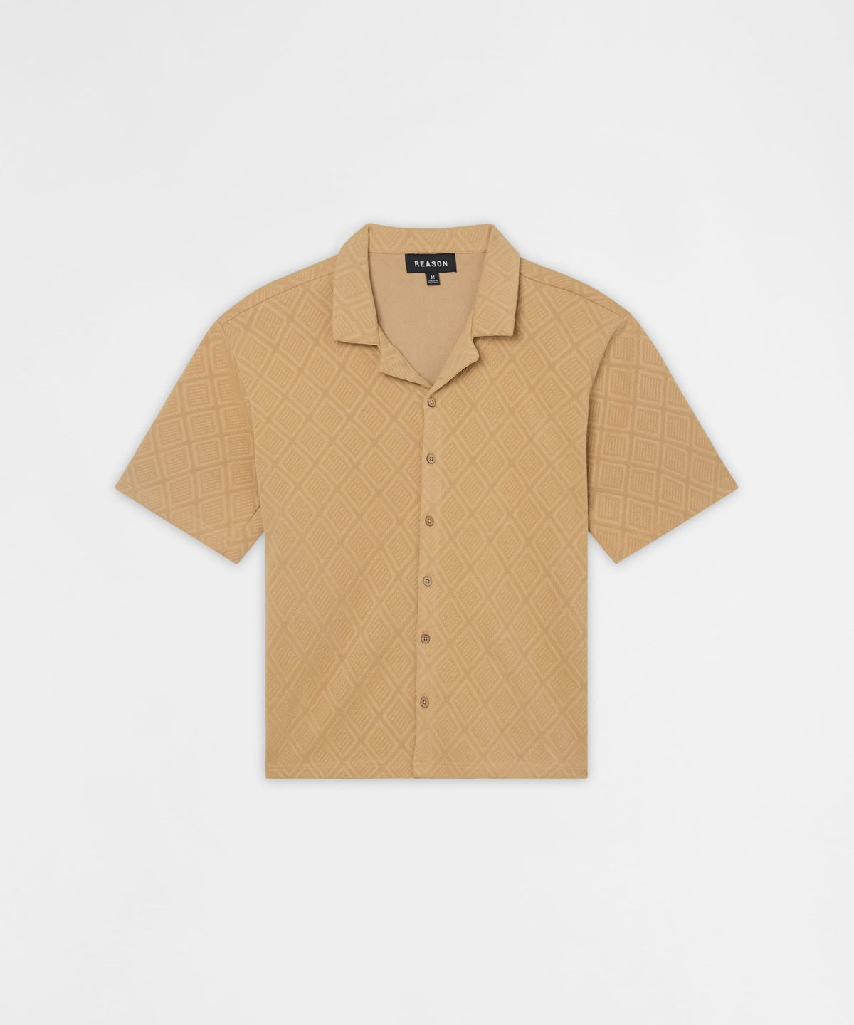 Reason Clothing Latest | Diamond Pattern Textured Knit Button-Down Shirt - Taupe