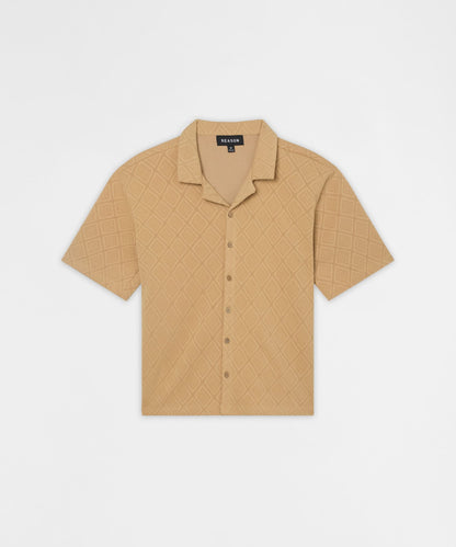 Reason Clothing Latest | Diamond Pattern Textured Knit Button-Down Shirt - Taupe