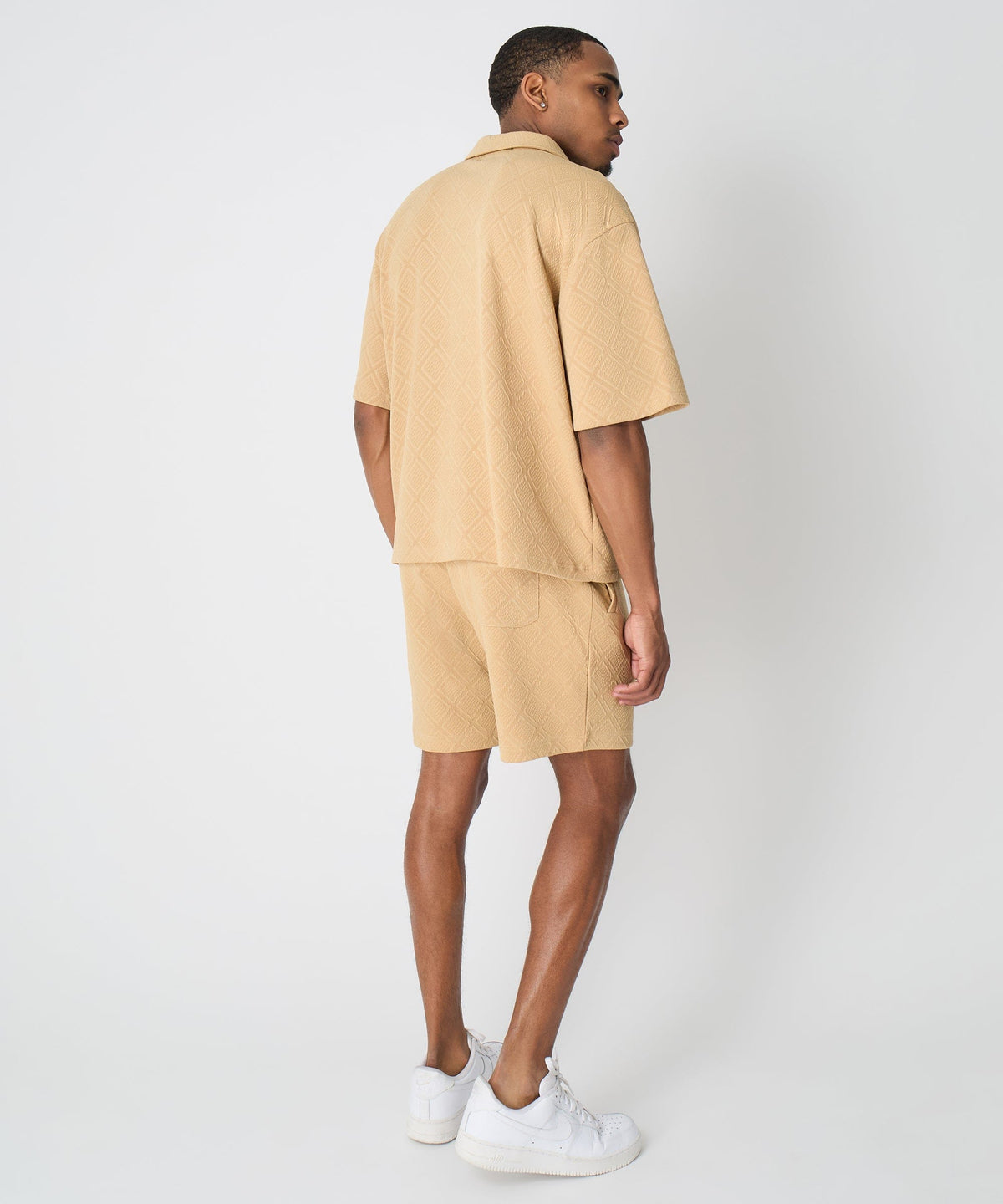 Reason Clothing Latest | Diamond Pattern Textured Knit Button-Down Shirt - Taupe