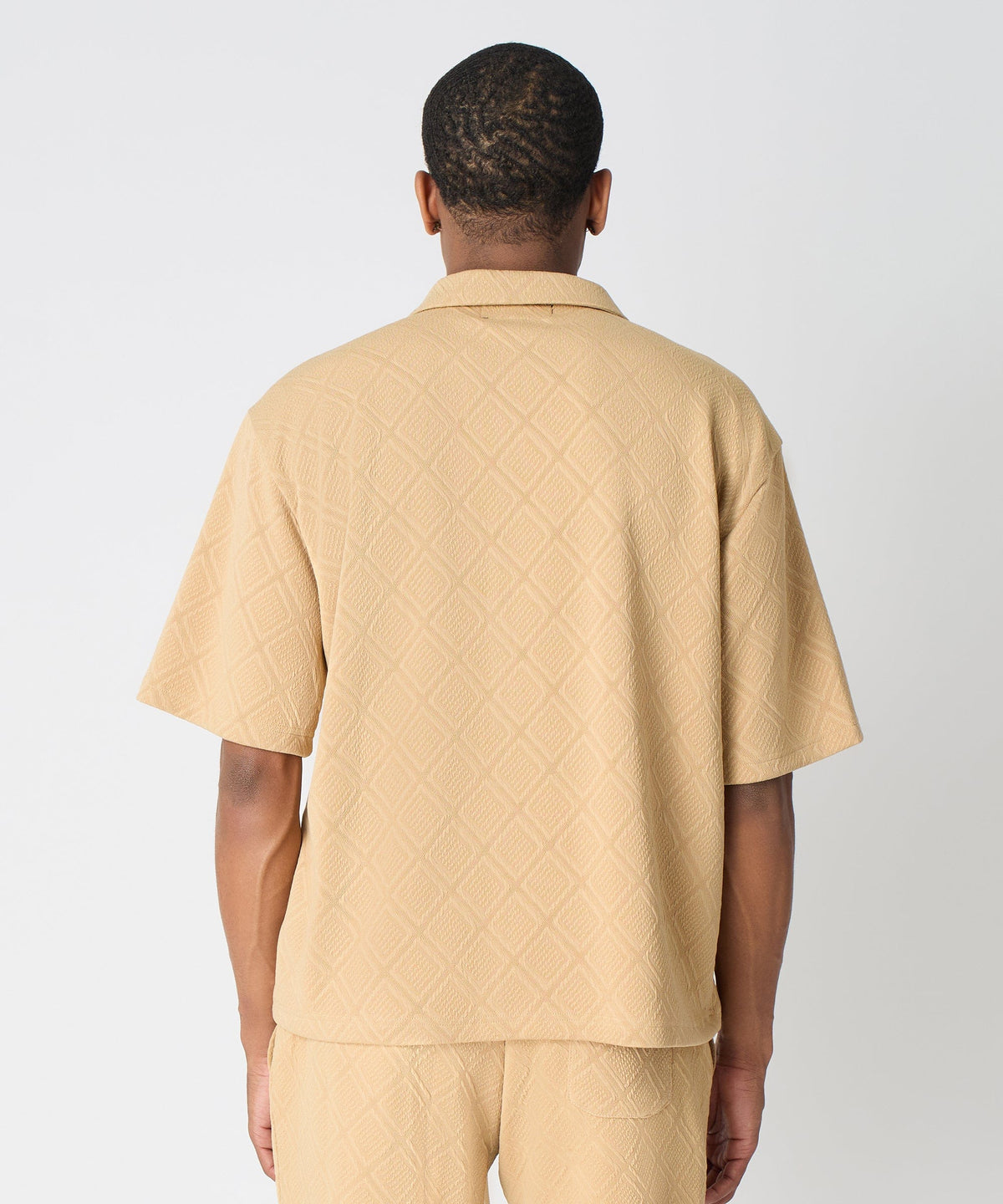 Reason Clothing Latest | Diamond Pattern Textured Knit Button-Down Shirt - Taupe