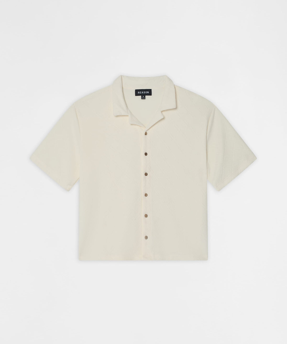 Reason Clothing Special Offer | Essential Button-Down Textured Short Sleeve Shirt - Beige