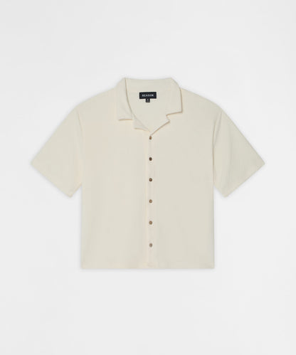 Reason Clothing Special Offer | Essential Button-Down Textured Short Sleeve Shirt - Beige