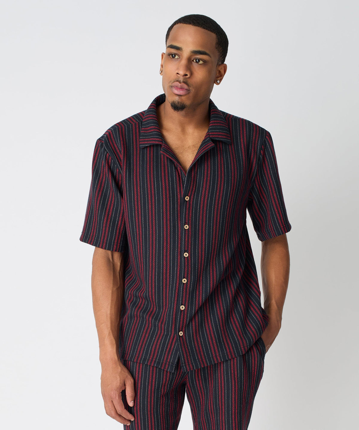 Reason Clothing Featured | Nightshift Jacquard Button Down Short Sleeve Knit Shirt - Black