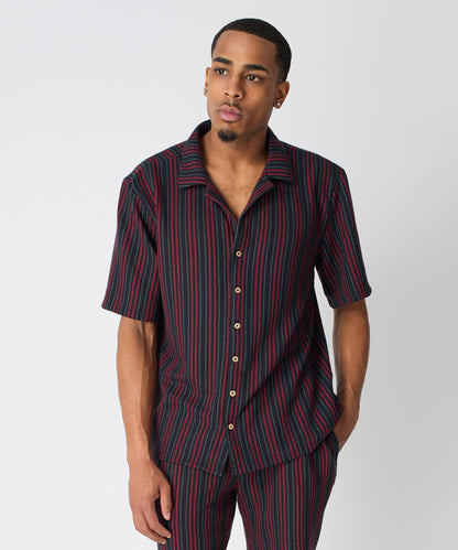 Reason Clothing Featured | Nightshift Jacquard Button Down Short Sleeve Knit Shirt - Black