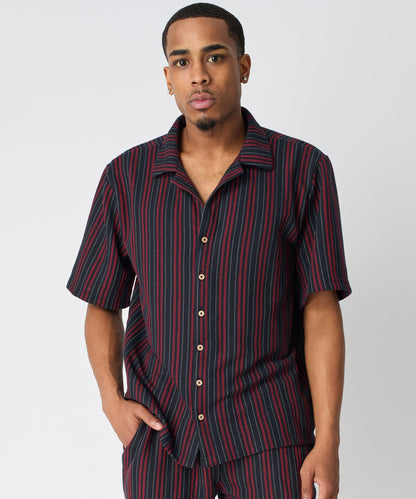 Reason Clothing Featured | Nightshift Jacquard Button Down Short Sleeve Knit Shirt - Black