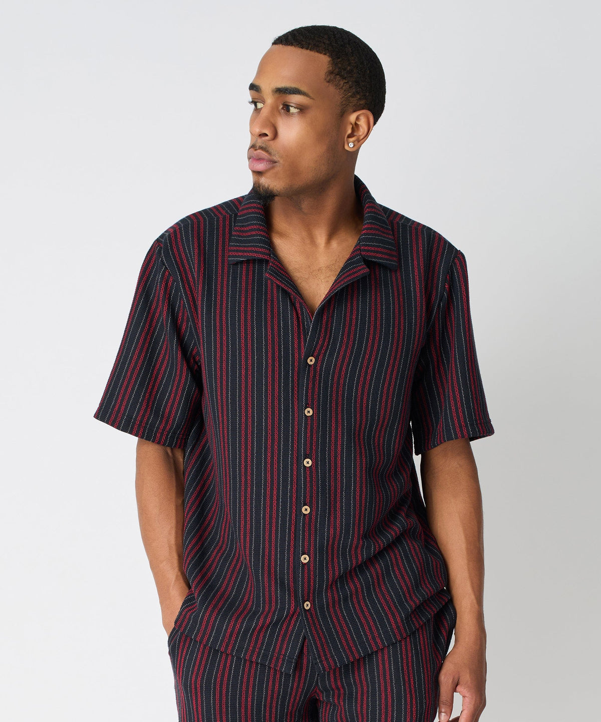 Reason Clothing Featured | Nightshift Jacquard Button Down Short Sleeve Knit Shirt - Black