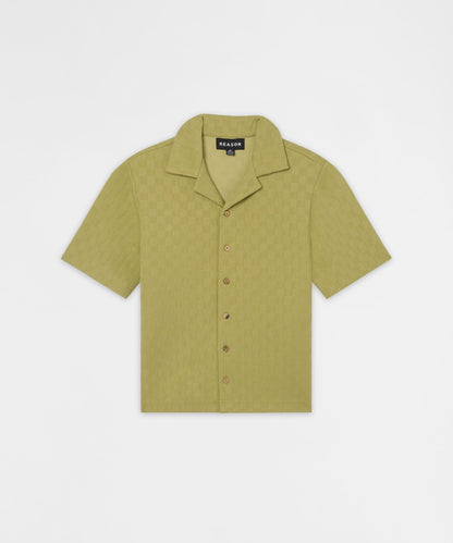 Reason Clothing Discount | Jacquard Knit Short Sleeve Button-Down Shirt - Olive Green