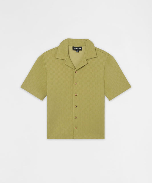 Reason Clothing Discount | Jacquard Knit Short Sleeve Button-Down Shirt - Olive Green