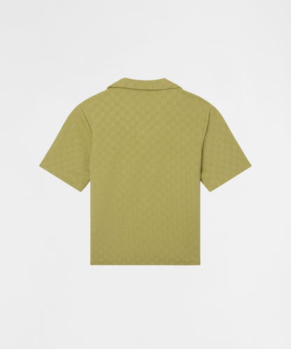 Reason Clothing Discount | Jacquard Knit Short Sleeve Button-Down Shirt - Olive Green