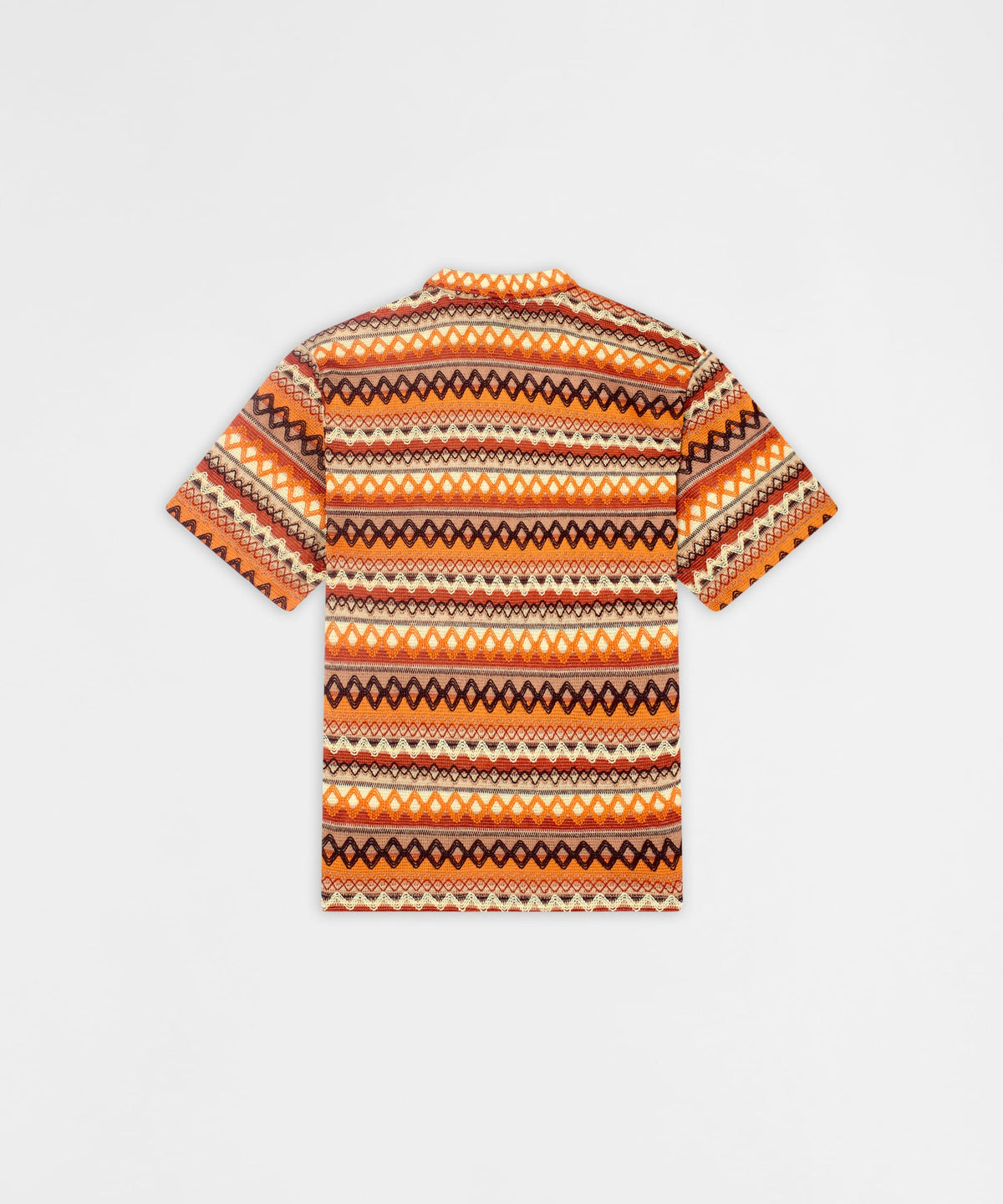 Reason Clothing Customer Favorite | Retro Jacquard Button-Down Short Sleeve Polo Shirt - Brown