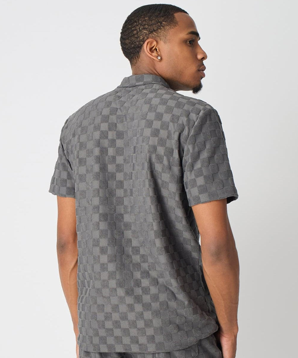 Reason Clothing Everyday | Checkerboard Viscose Button-Down Shirt - Grey