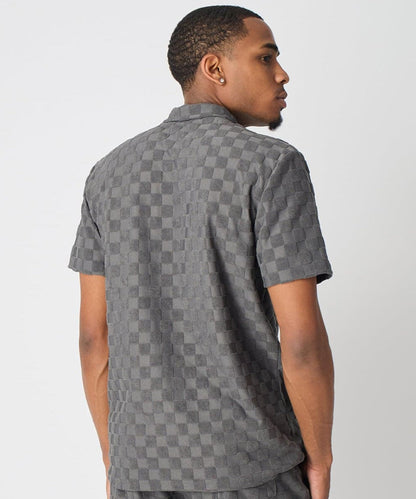 Reason Clothing Everyday | Checkerboard Viscose Button-Down Shirt - Grey
