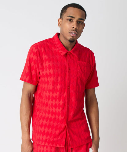 Reason Clothing Discount | Diamond Viscose Button-Down Shirt - Red