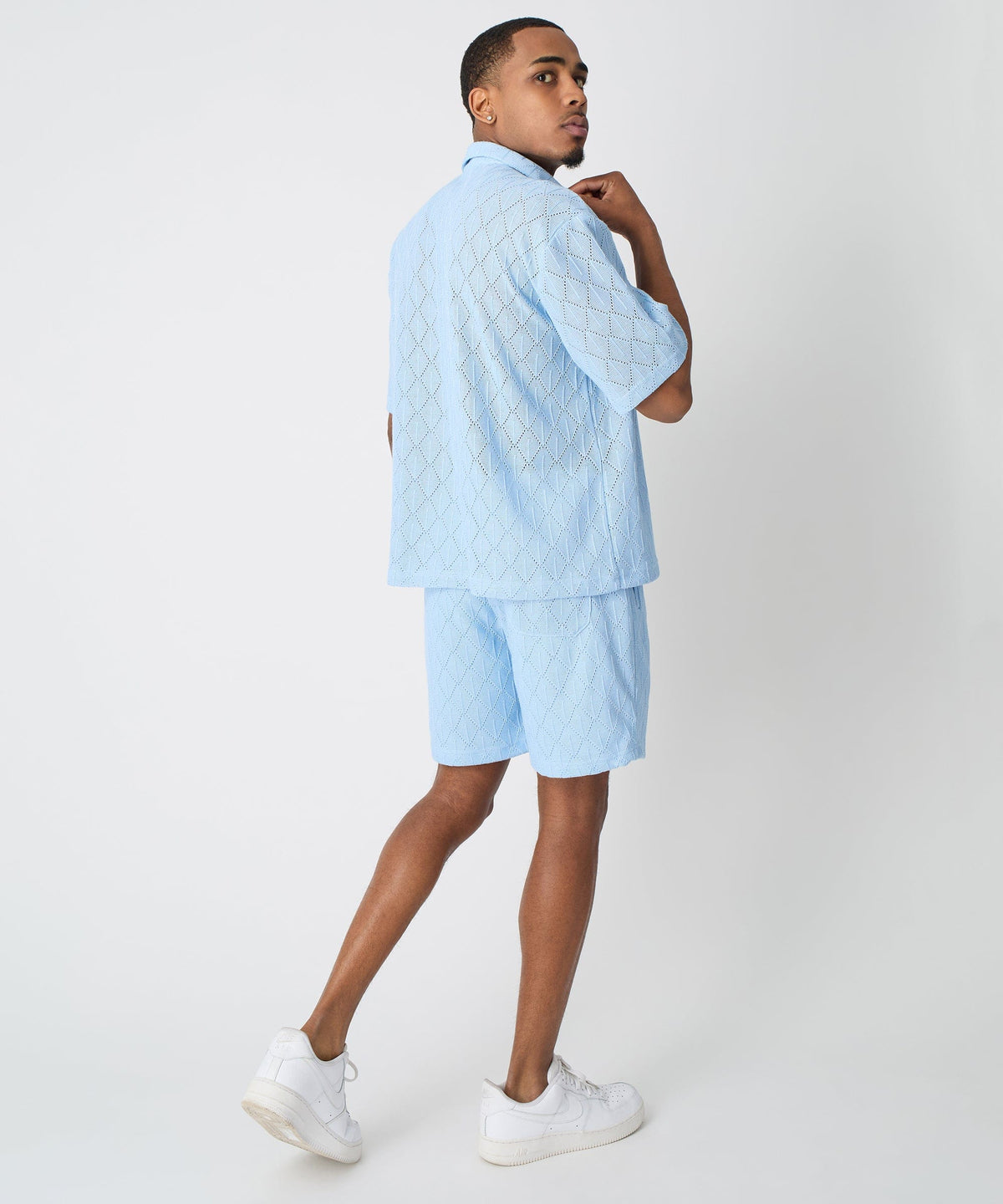 Reason Clothing Featured | Diamond Plate Viscose Short Sleeve Shirt - Light Blue