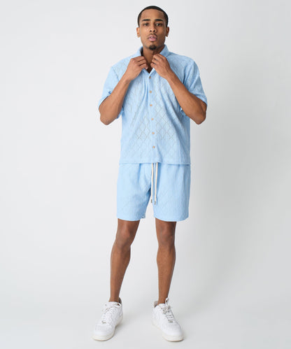 Reason Clothing Featured | Diamond Plate Viscose Short Sleeve Shirt - Light Blue