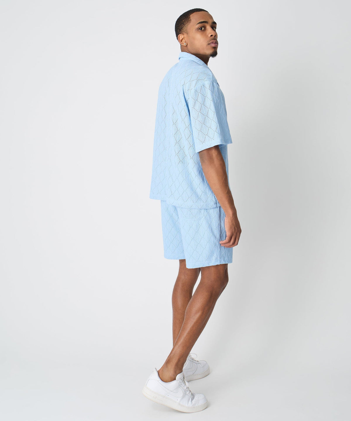 Reason Clothing Featured | Diamond Plate Viscose Short Sleeve Shirt - Light Blue