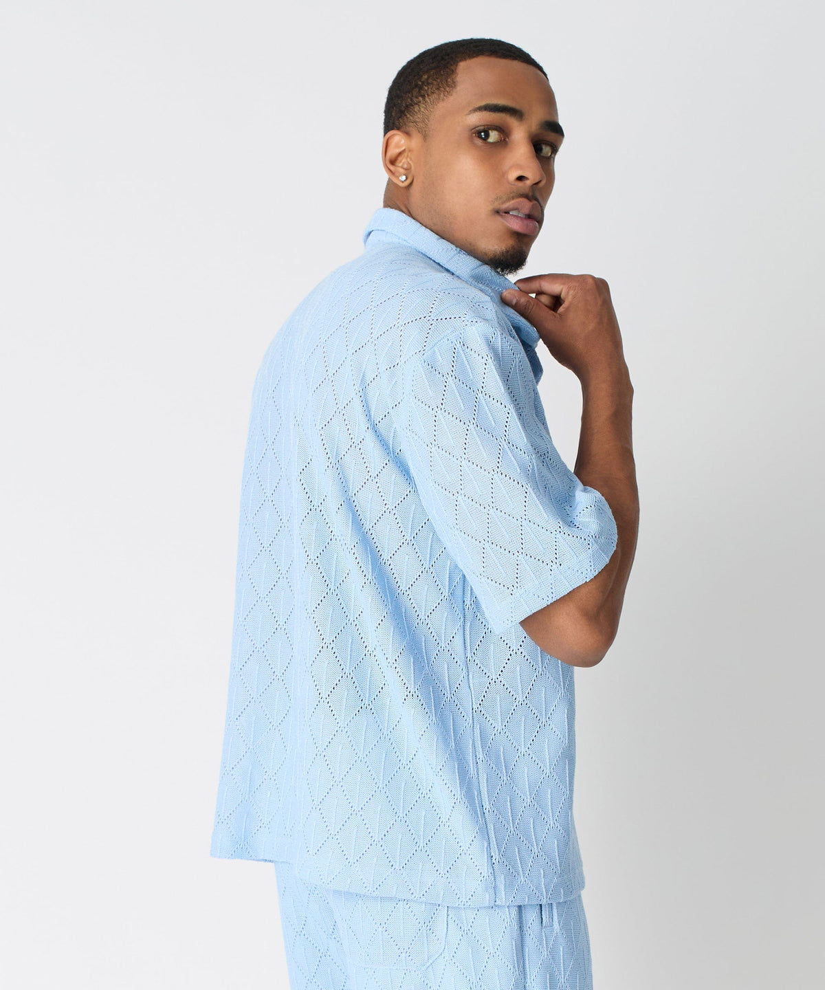 Reason Clothing Featured | Diamond Plate Viscose Short Sleeve Shirt - Light Blue