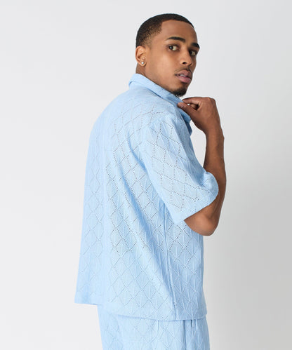 Reason Clothing Featured | Diamond Plate Viscose Short Sleeve Shirt - Light Blue