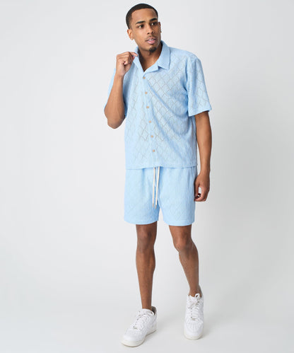 Reason Clothing Featured | Diamond Plate Viscose Short Sleeve Shirt - Light Blue