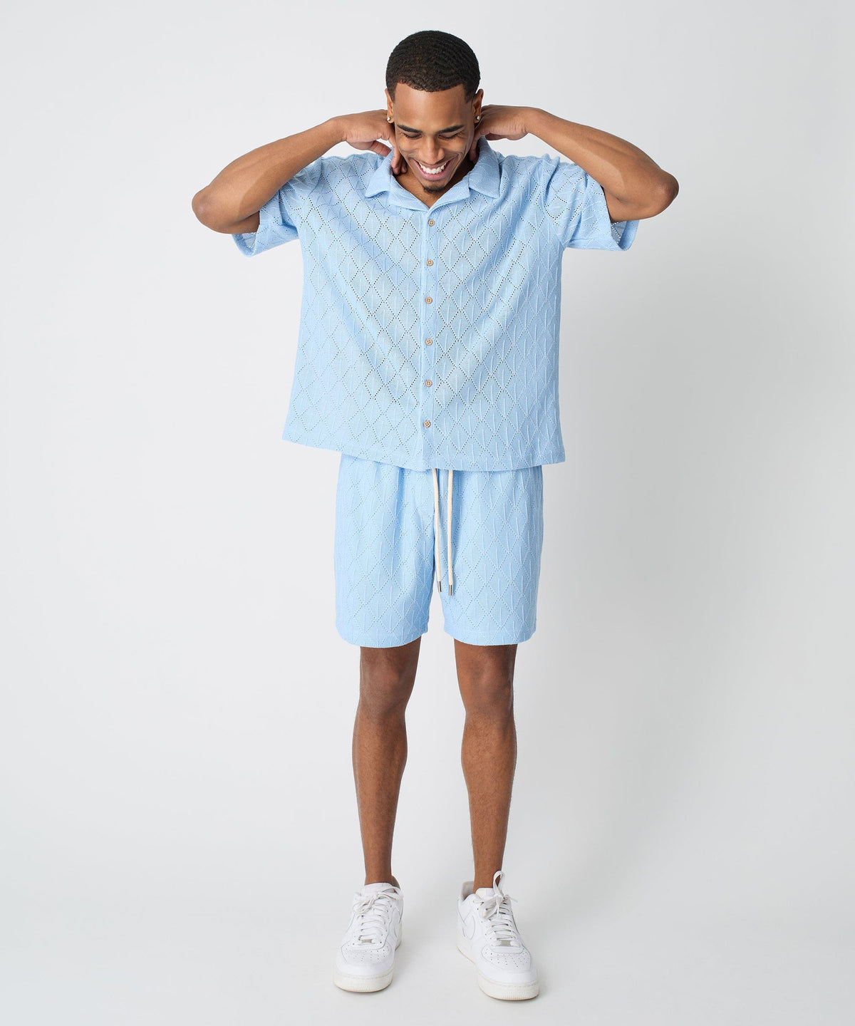Reason Clothing Featured | Diamond Plate Viscose Short Sleeve Shirt - Light Blue