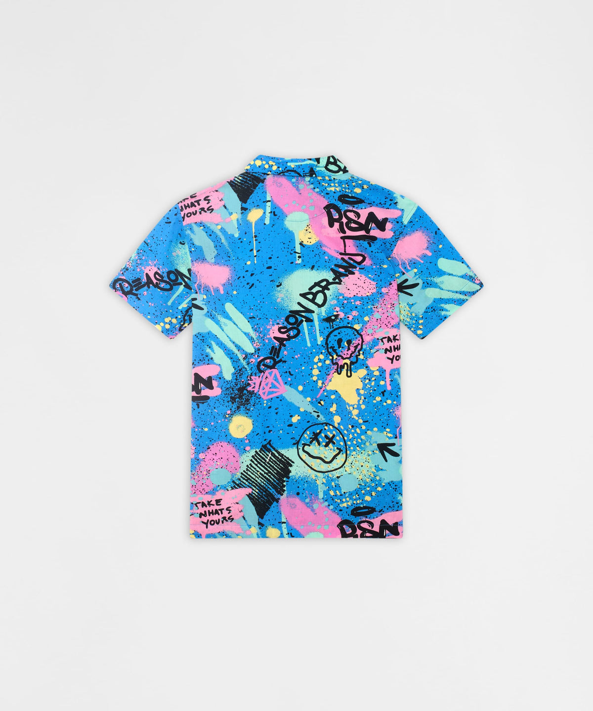 Reason Clothing Special Offer | Graffiti Viscose Button-Down Short Sleeve Shirt - Multicolor
