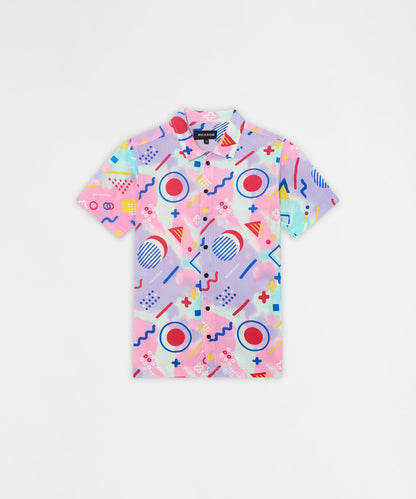 Reason Clothing Exclusive | Retro Geometric Viscose Button-Down Short Sleeve Shirt - Multicolor